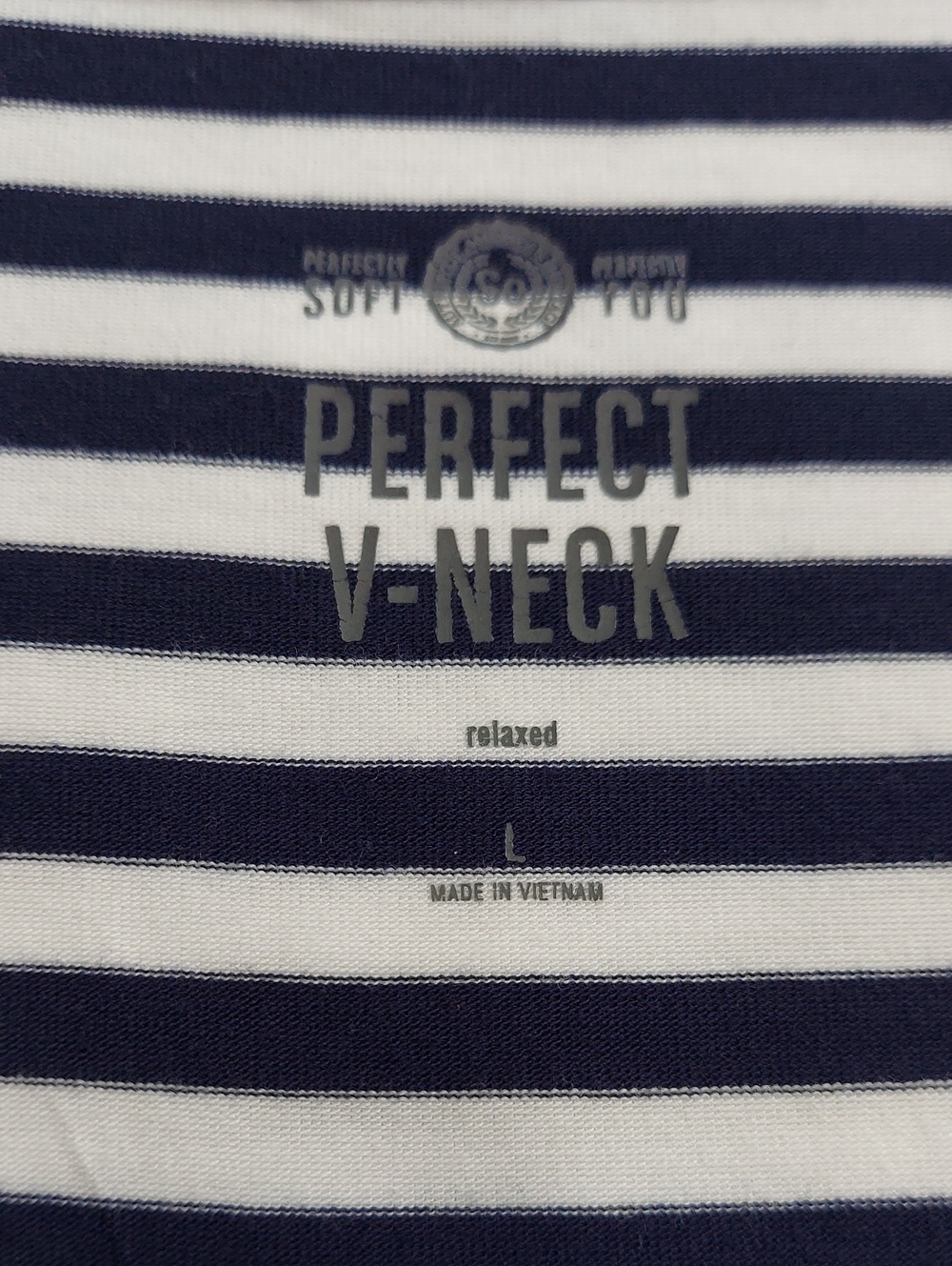 SO V-Neck Striped Navy and White Tee, Mint Striped Short Sleeves, Size Large▪︎ - Picture 4 of 8